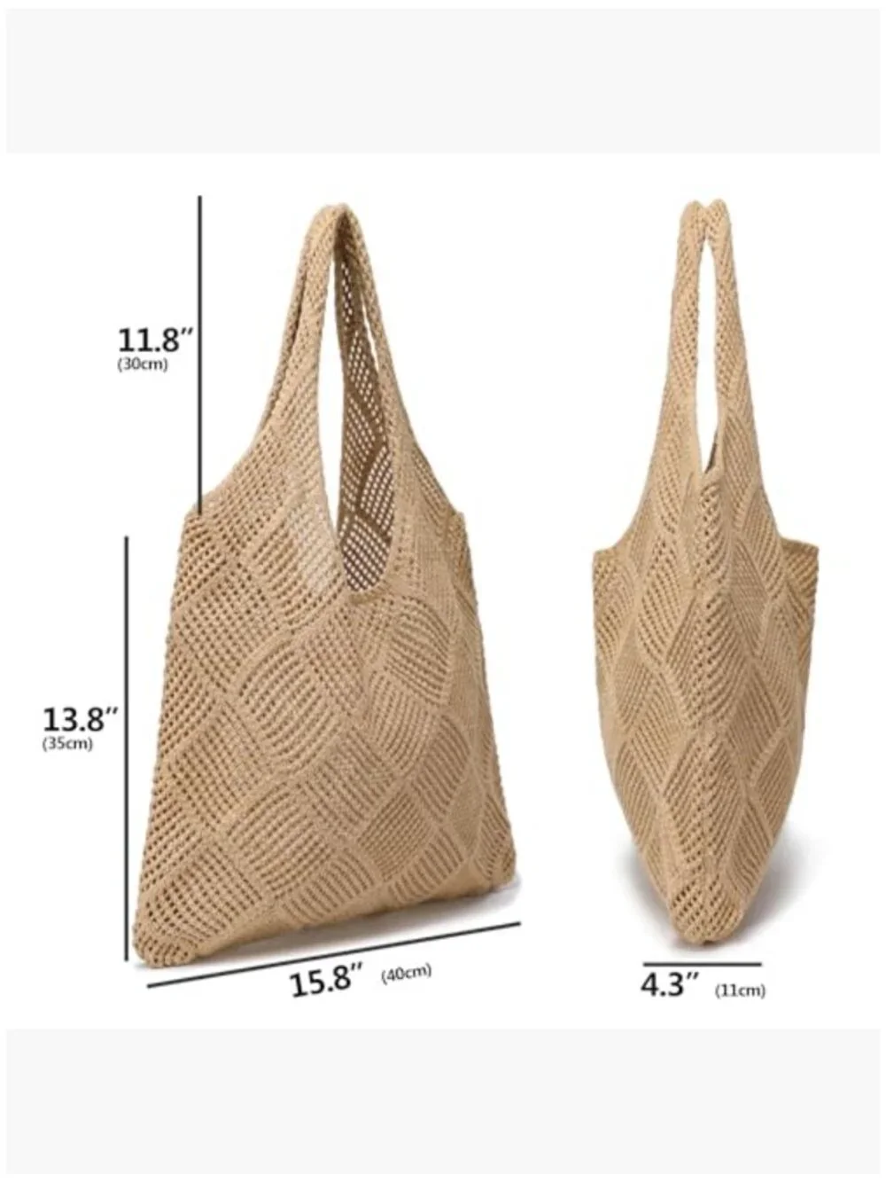 Crochet Tote Bag Cotton Blend Mesh Knit Beach Bag - Picture 3 of 6